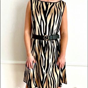 St. John silk tan & black zebra printed dress